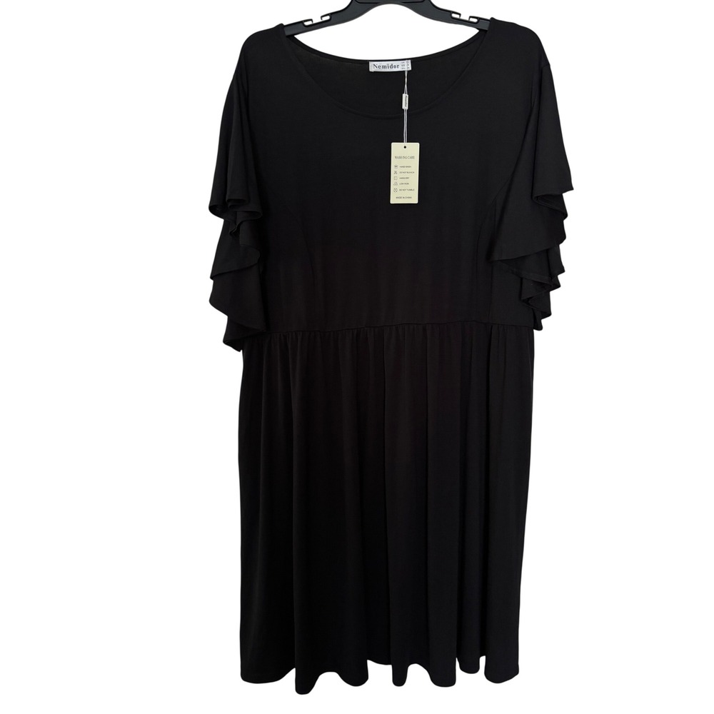 Nemidor Black Plus Size Flutter Sleeve Empire Waist Dress US 26 NWT